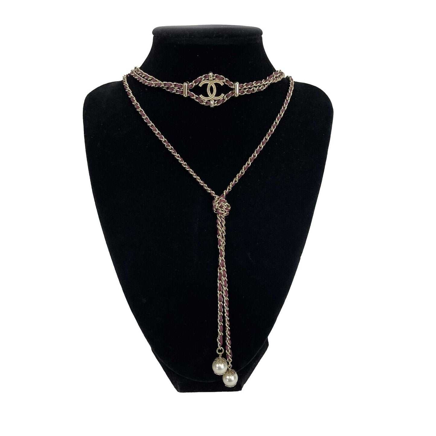 Chanel - 18B CC Leather Chain Multi Strand Choker Necklace