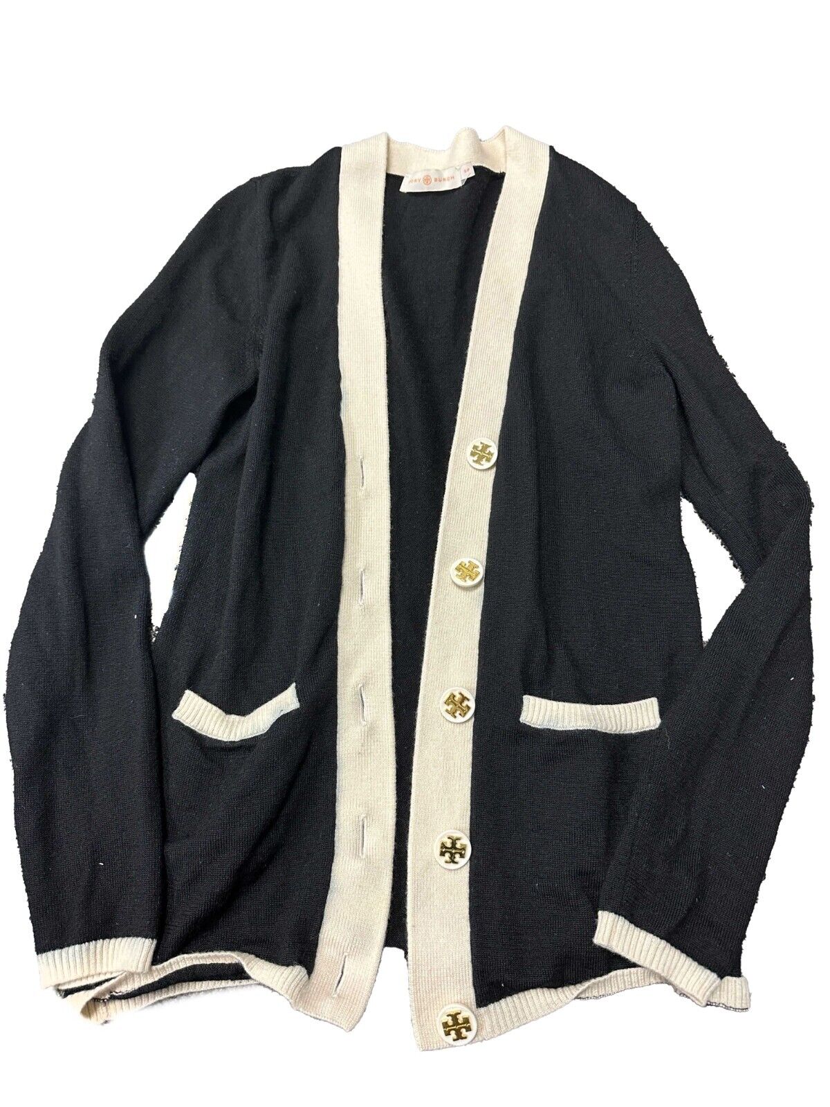 Tory Burch - Black Cardigan Sweater - Black, Cream - Small - Top