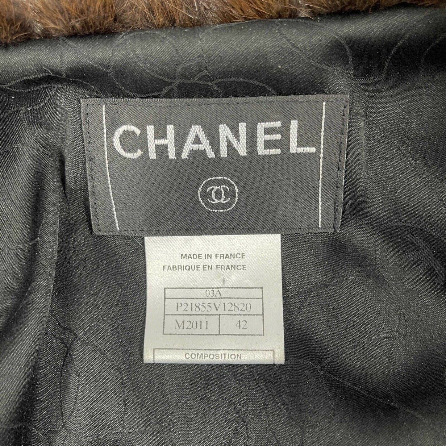 CHANEL Vintage 03A Mink Fur Metallic Tweed Black, Brown42, US 10 Gold Jacket