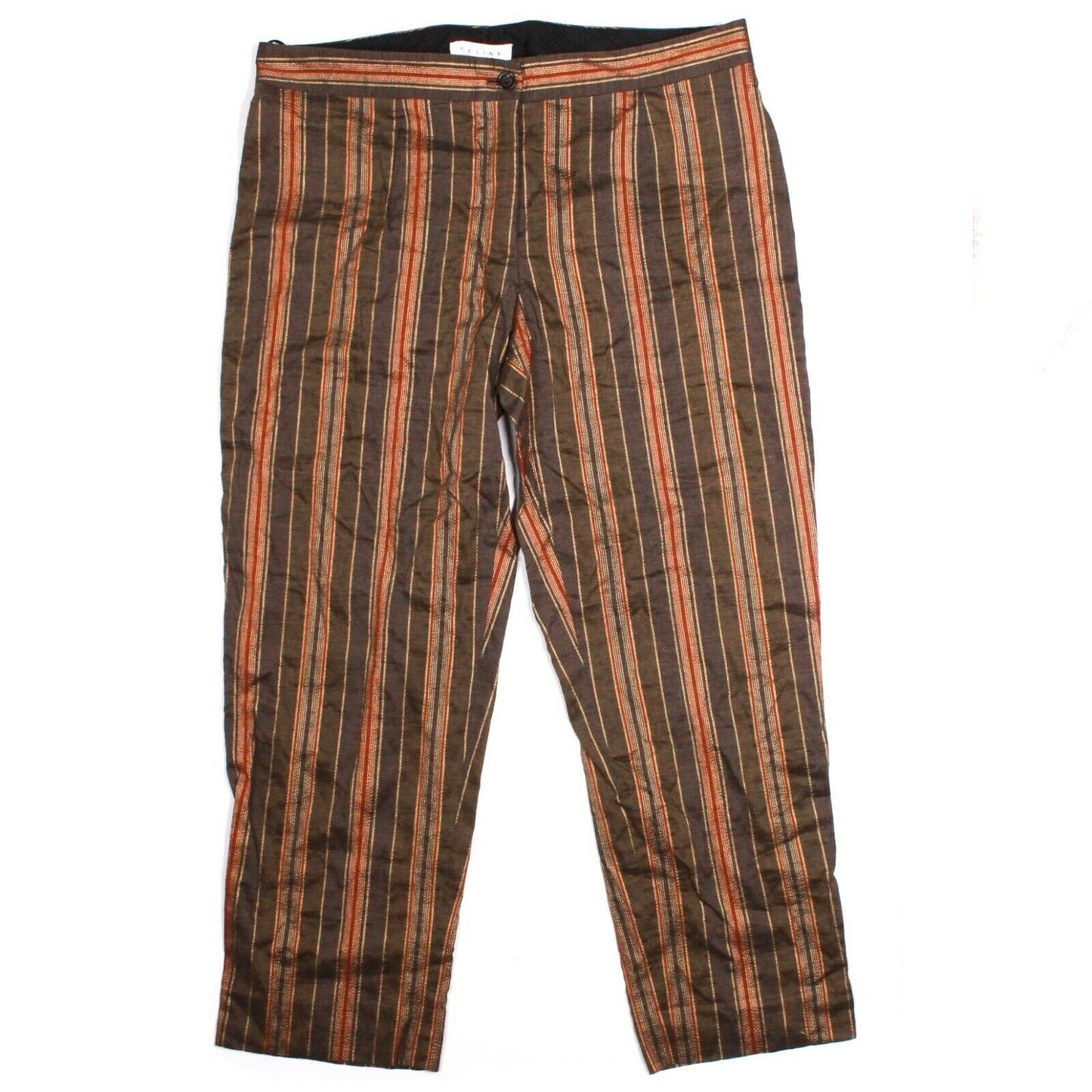 Celine Women's Striped Crop Pants Green Red Brown FR 44/ US 12