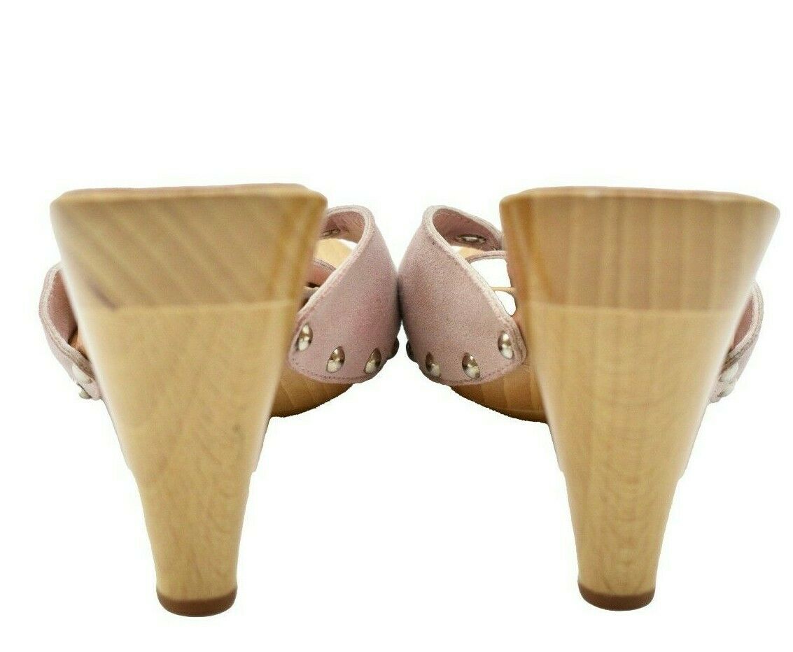 Chanel - Wood Slide Heels Sandals - Pink Suede CC Logo Buckle - 35 US 5