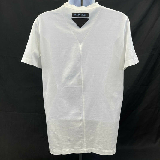 Prada - White T-Shirt with Rubber Patch Logo on Back at Top - Size Men US XS