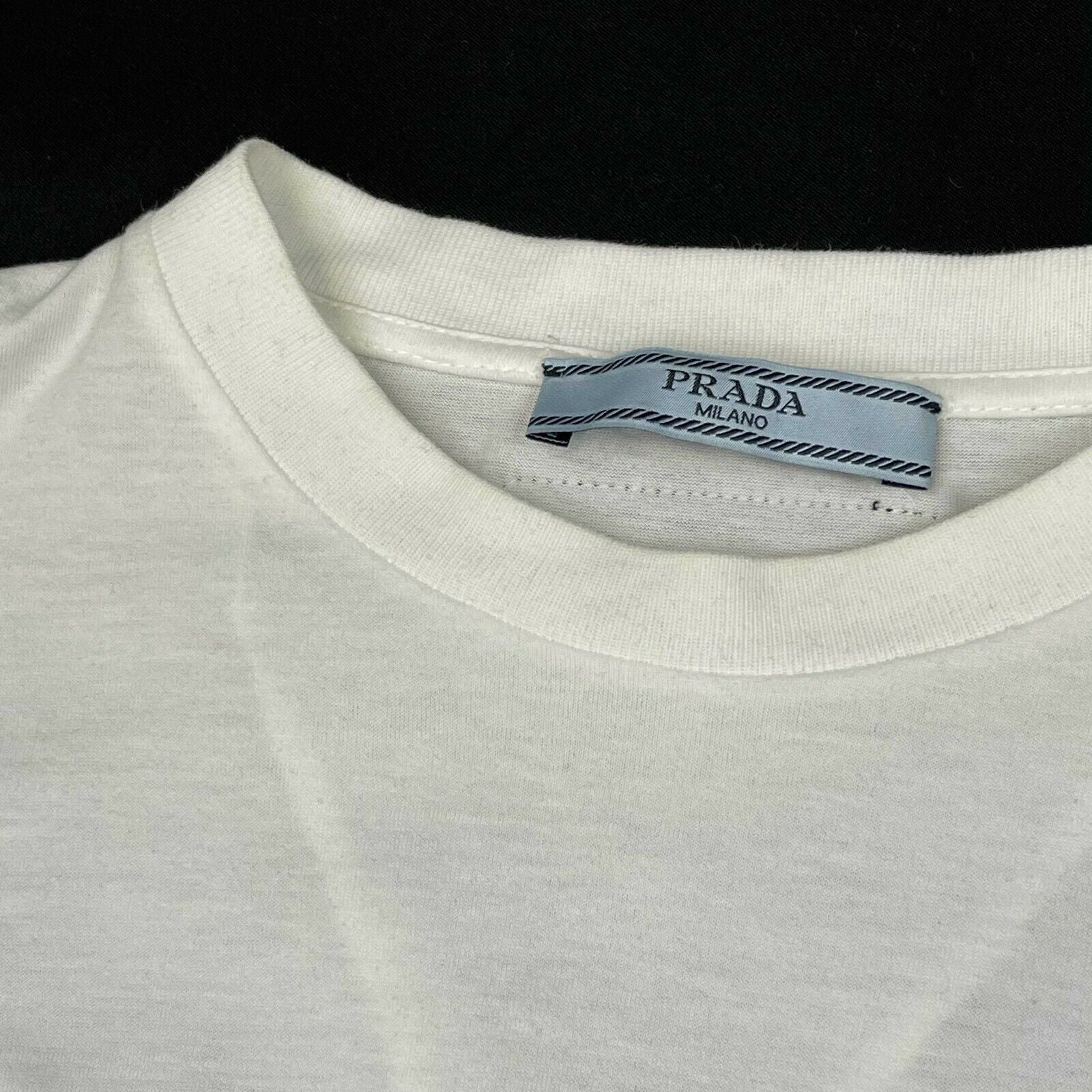 Prada - White T-Shirt with Rubber Patch Logo on Back at Top - Size Men -  BougieHabit