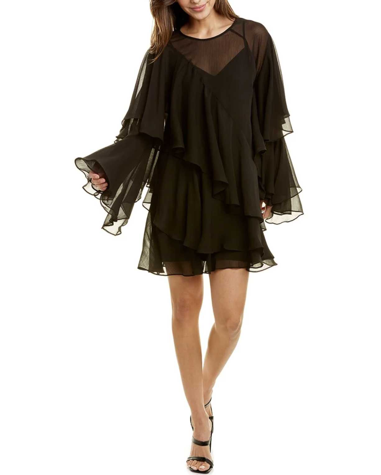 Ted Baker-Waterfall Ruffle Mini Dress-Black-Ted Baker Size 2 / US 6 -  BougieHabit