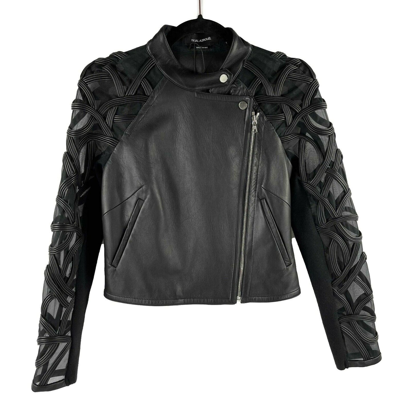 Yigal Azrouël - Sheer Embroidered Black Leather Moto Jacket - 2 / XS