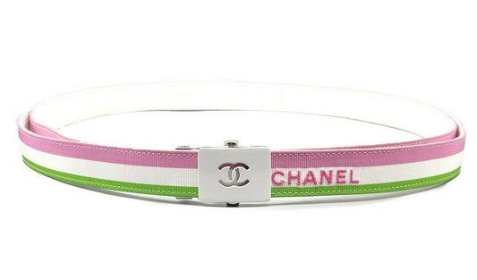 Chanel - 2004 Cruise Ivory and Grosgrain Belt - White / Pink / Green - 75/30