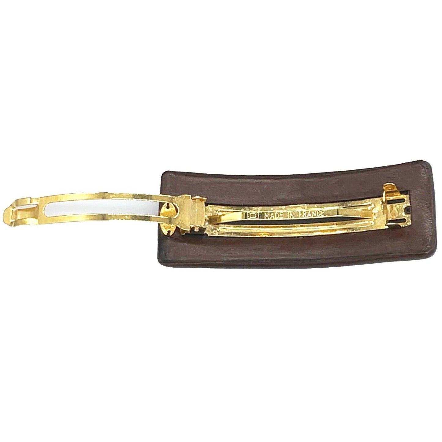 CHANEL - Brown Leather Turnlock CC Barrette - Brown / Gold