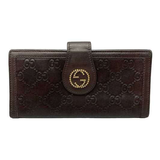 GUCCI - Monogrammed Snap Brown Leather Wallet - Gold GG Logo