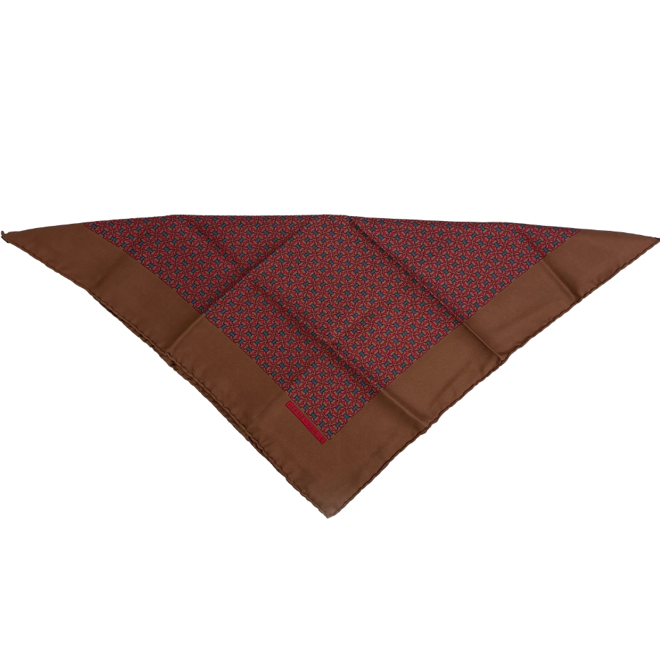 Hermes - Excellent - Brown Red Interlocking Chain Pocket Square - Pinkish Brown