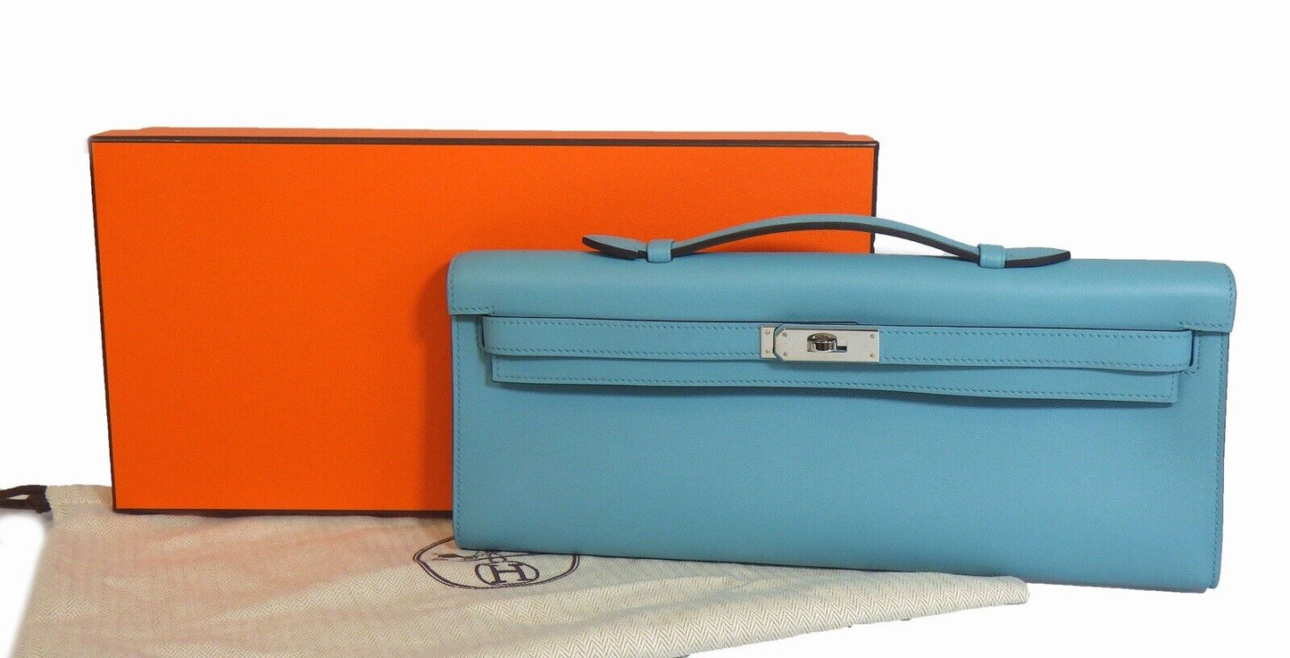 Hermes - New - Kelly Cut Clutch 2016 - Blue Attol - Top Handle