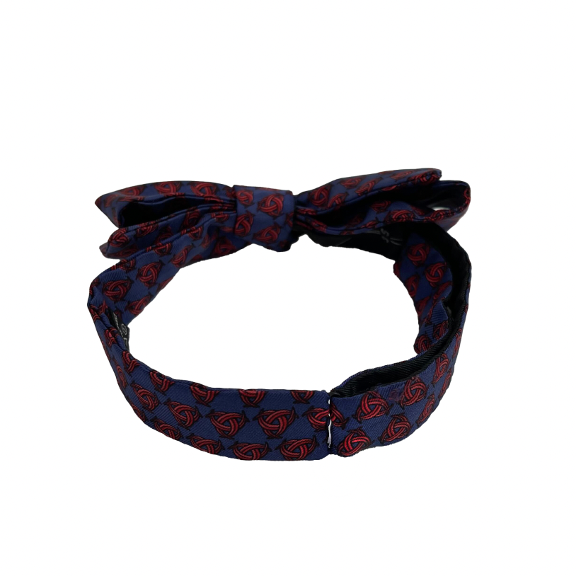 HERMES - Navy Blue Burgundy Knotted Print Bow Tie - Blue, Red - Adjustable Size