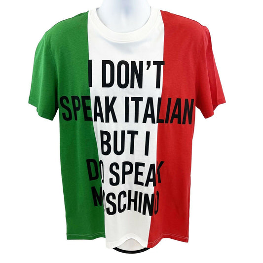 Moschino Multicolor Italian Slogan T-Shirt - Red White Green - IT 48 - US Small