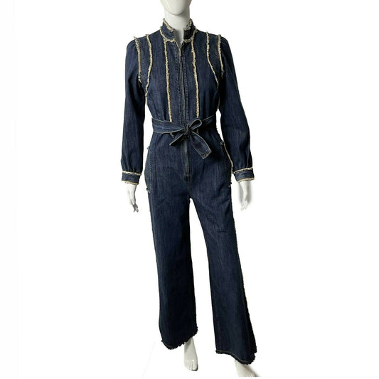 Christian Dior - Denim Zip - Cream / Dark Wash Denim Jumpsuit - 34 US 2