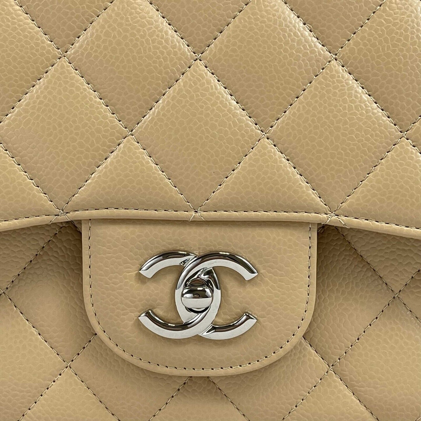 CHANEL - Large Classic Caviar Double Flap Jumbo - Beige Shoulder Bag NEW