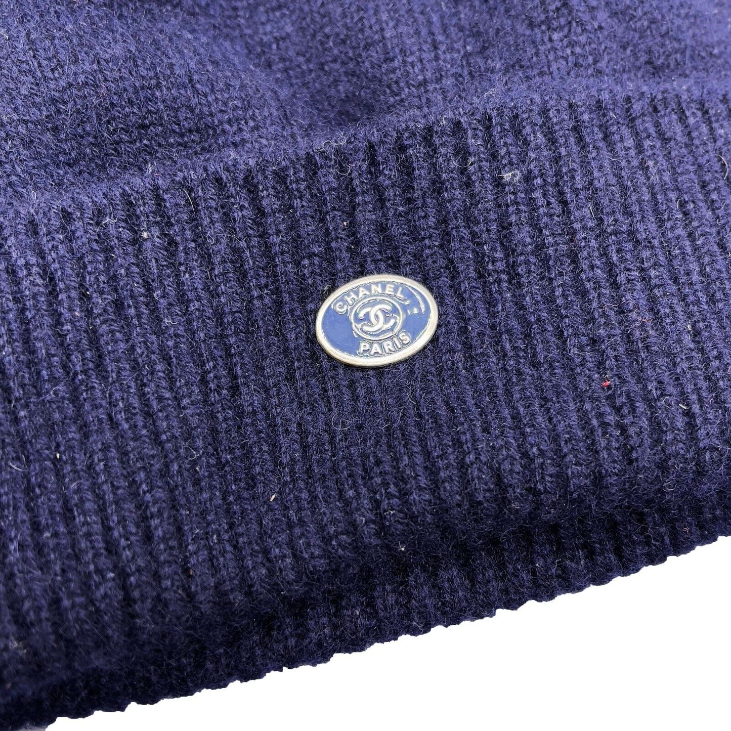 CHANEL - Cashmere CC Logo Beanie - Navy Blue Hat - CC Logo - One Size