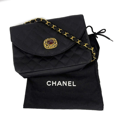 CHANEL -1980's Vintage Gripoix Satin Bag - Black, Gold-Tone Crossbody