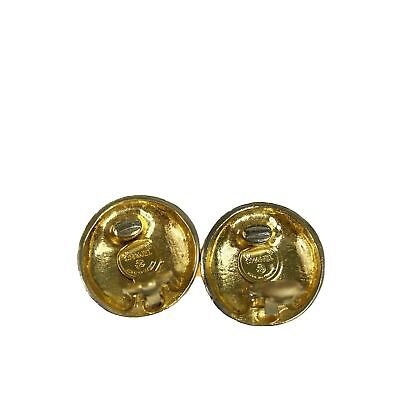 Chanel - Vintage 1980s - Gold Engraved Repeating Script Clip-On Earrings