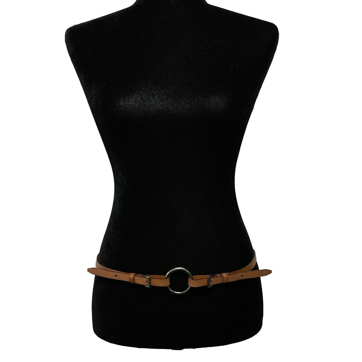 Prada - Double Buckle and Circle Brown Skinny Leather Belt - Size 34