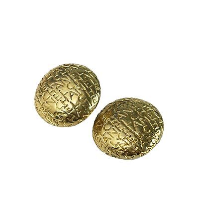 Chanel - Vintage 1980s - Gold Engraved Repeating Script Clip-On Earrings