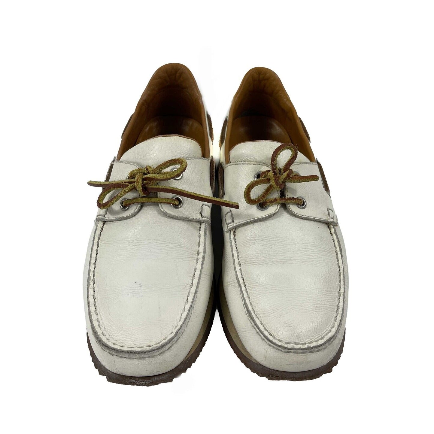 HERMES - Leather Lace Up Nautical Platform Loafers - White / Brown 38 US 8