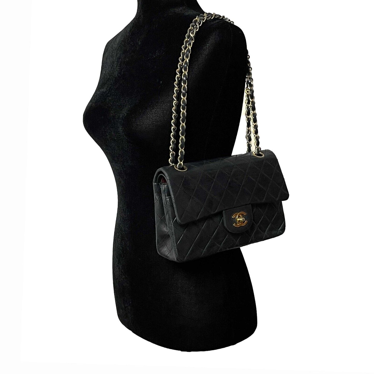 CHANEL - 1980s Small Classic Black Quilted Leather Flap Shoulder Bag / Crossbody