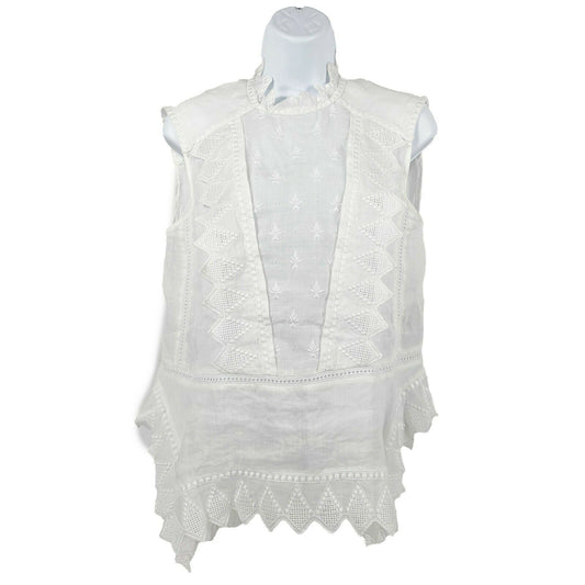 Isabel Marant - 18 Nust White High-Neck Sleeveless Embroidered Blouse - 34 US XS