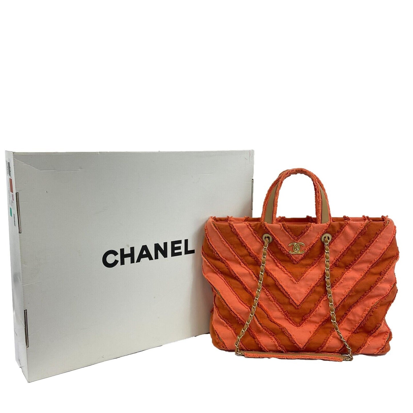 CHANEL - 17C CC Chevron Purse Patchwork Toile/ Mapy Canvas Twist Tote w/ Strap