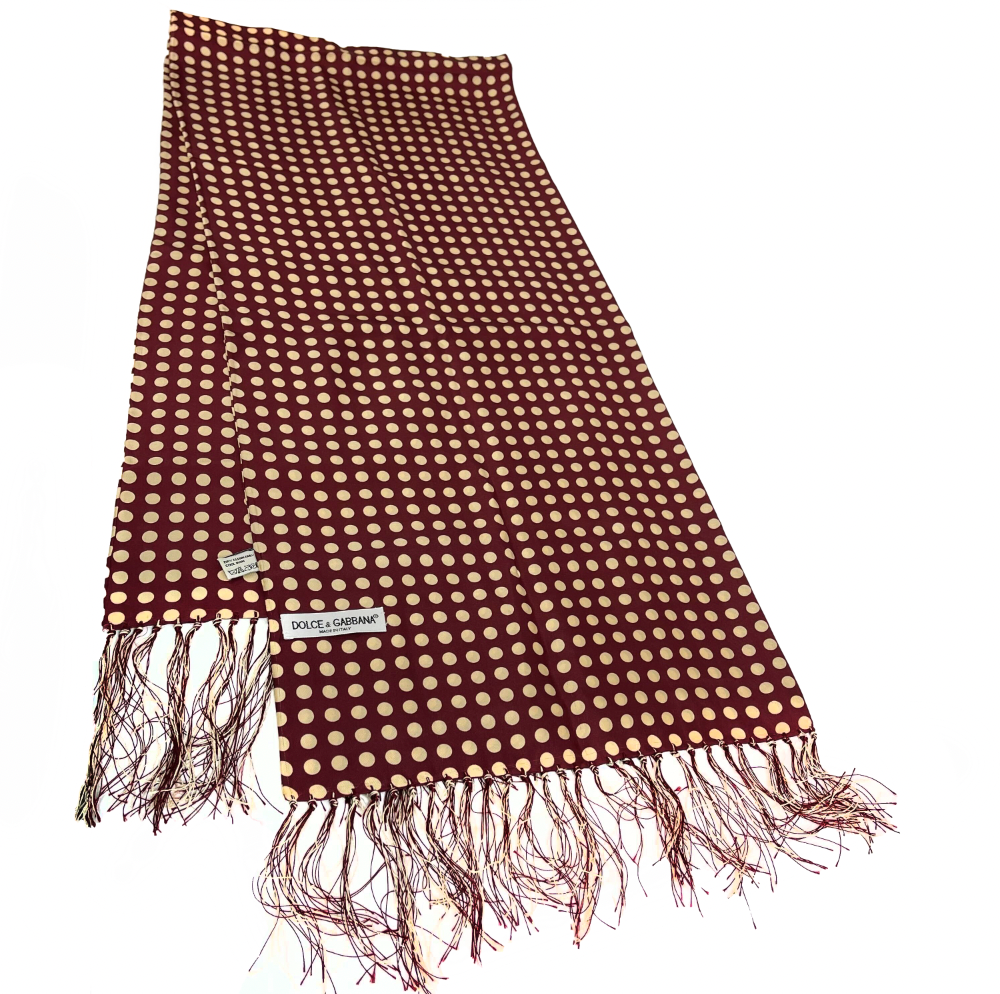 Dolce & Gabbana - Excellent - Dotted Maroon and Cream Fringed Shawl - OS