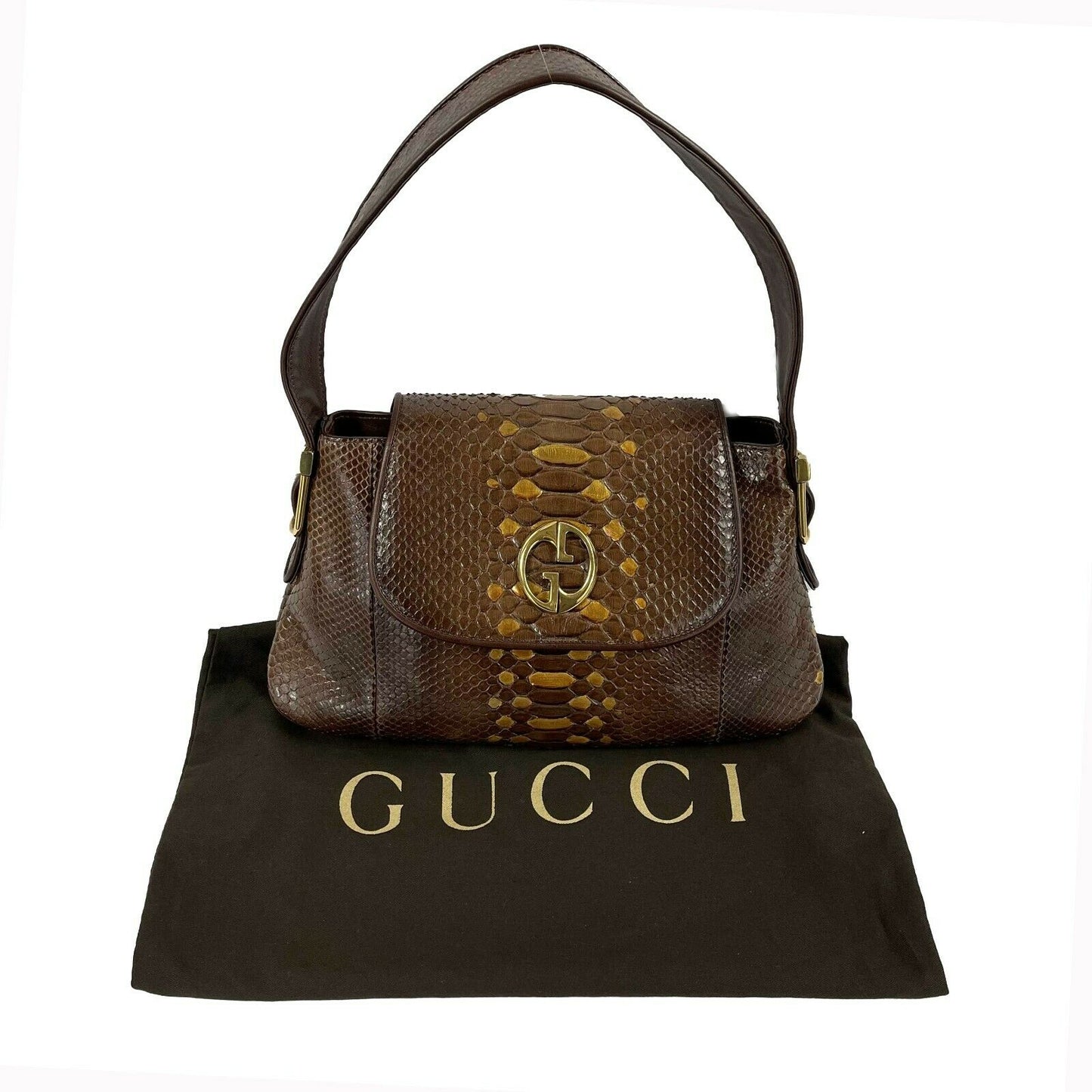 GUCCI -1973 Python Metallic Brown Python / Gold Shoulder Bag