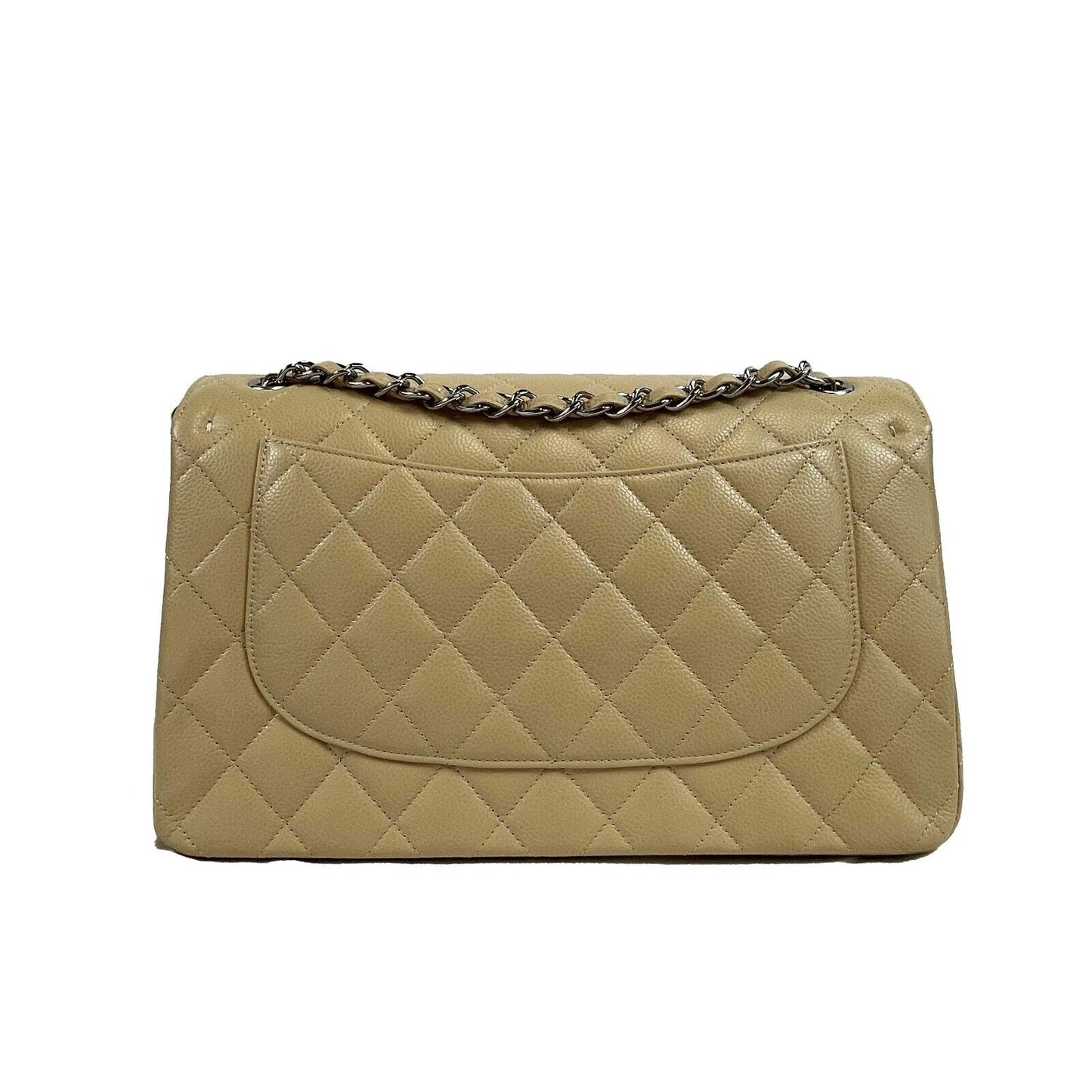 CHANEL - Large Classic Caviar Double Flap Jumbo - Beige Shoulder Bag NEW