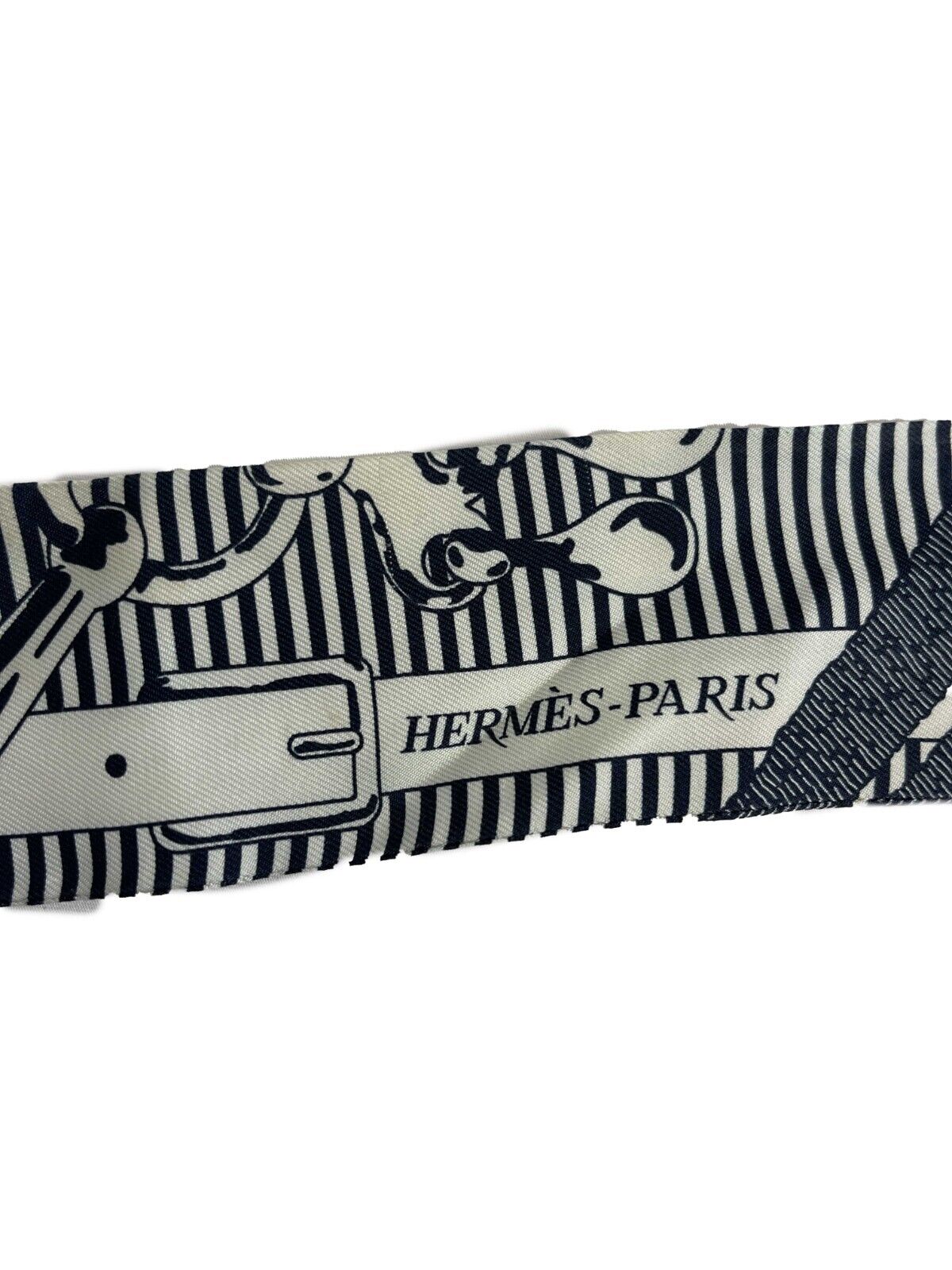 HERMES -Mors a Jouets Chemise Marine Twilly - White, Navy - Scarf - OS