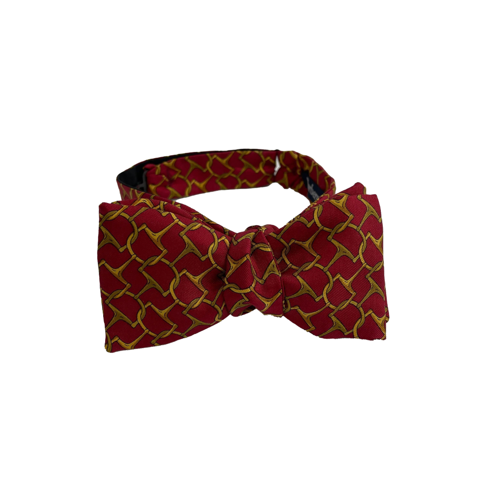 Burberry Vintage Interlocking Chain Print Red / Gold Bow Tie - Adjustable Size