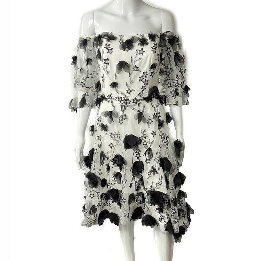 Marchesa Notte - New w/ Tags - Black and White Floral Tulle Dress - Size 2