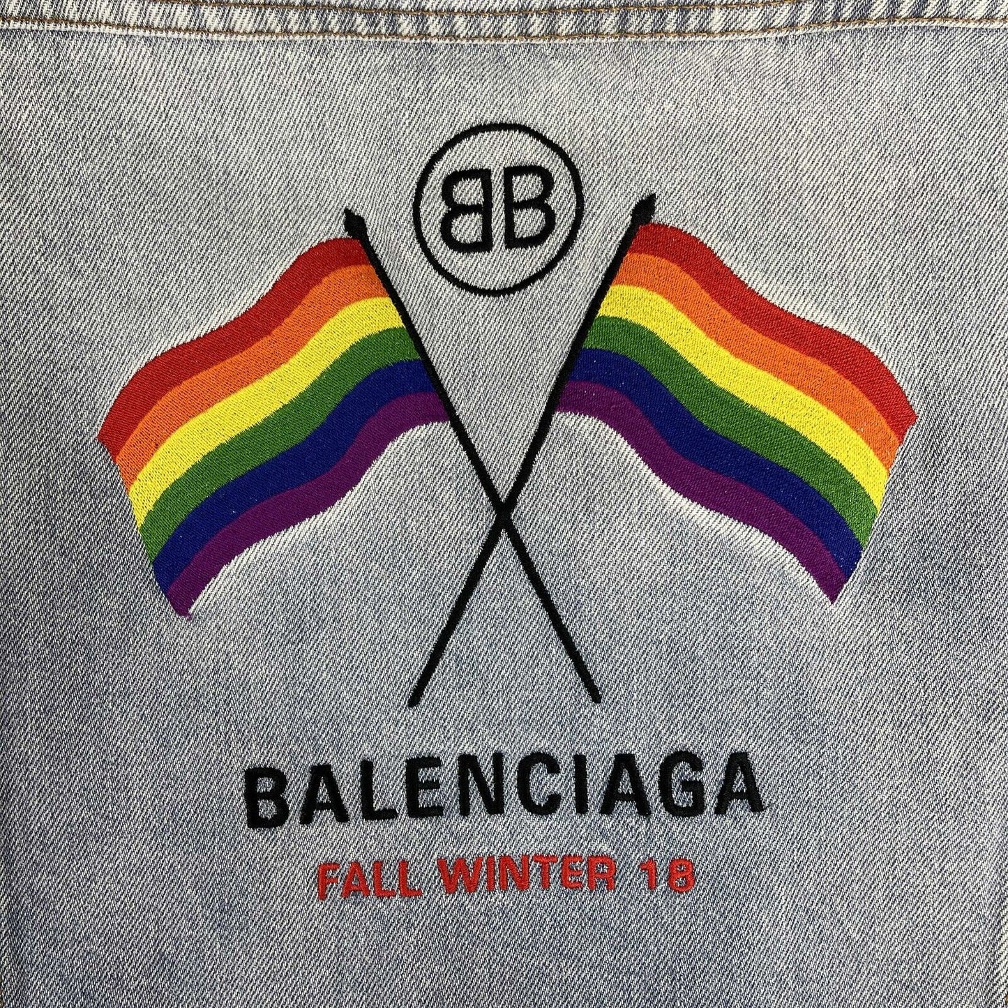 BALENCIAGA - Rainbow Flag Denim Jacket - Light Blue - Size 36