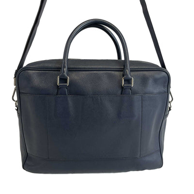 PRADA - Navy Saffiano Leather Bauletto Top Handle / Briefcase w/ Shoulder Strap