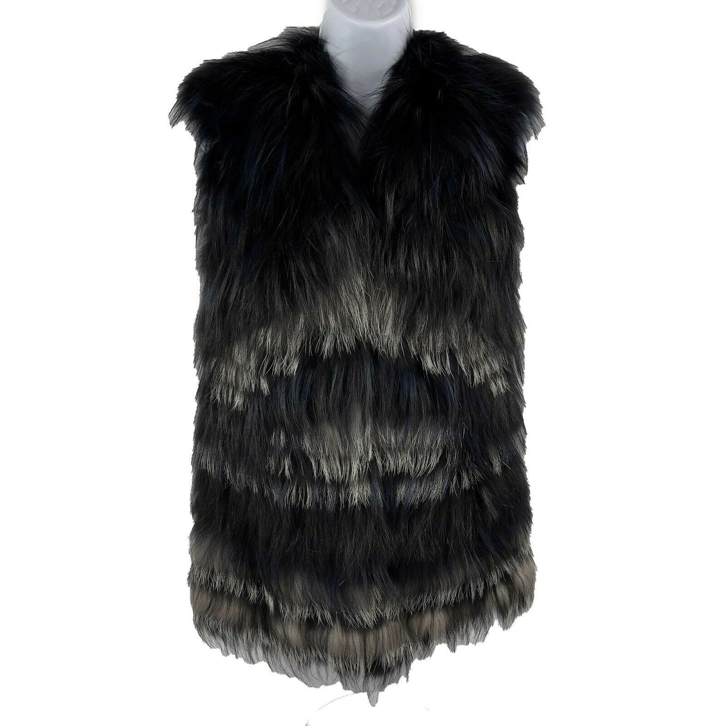 Yigal Azrouël - Silver Fox Dyed Sleeveless Jacket - Black, Grey, White - XS