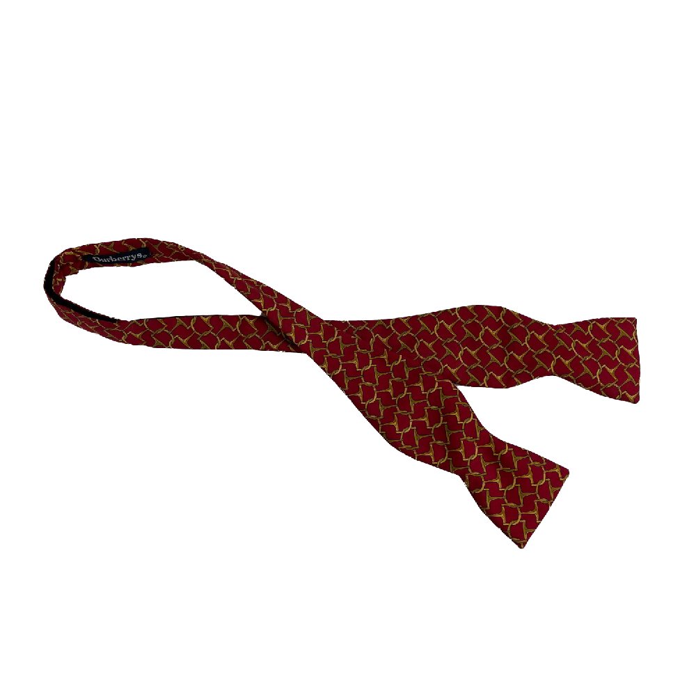 Burberry Vintage Interlocking Chain Print Red / Gold Bow Tie - Adjustable Size