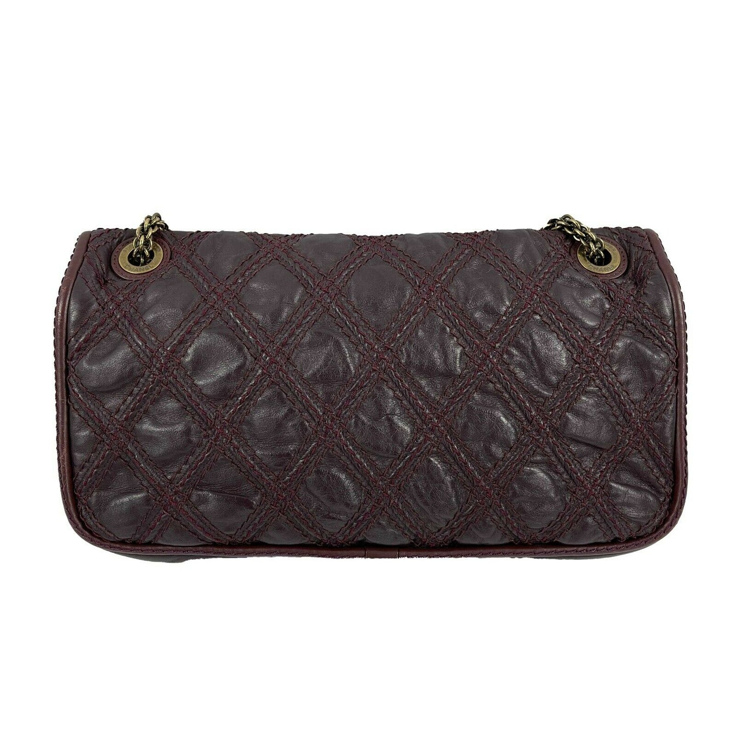 CHANEL - Stitched Leather Burgundy Large Flap CC - Crossbody / Shoulder Bag