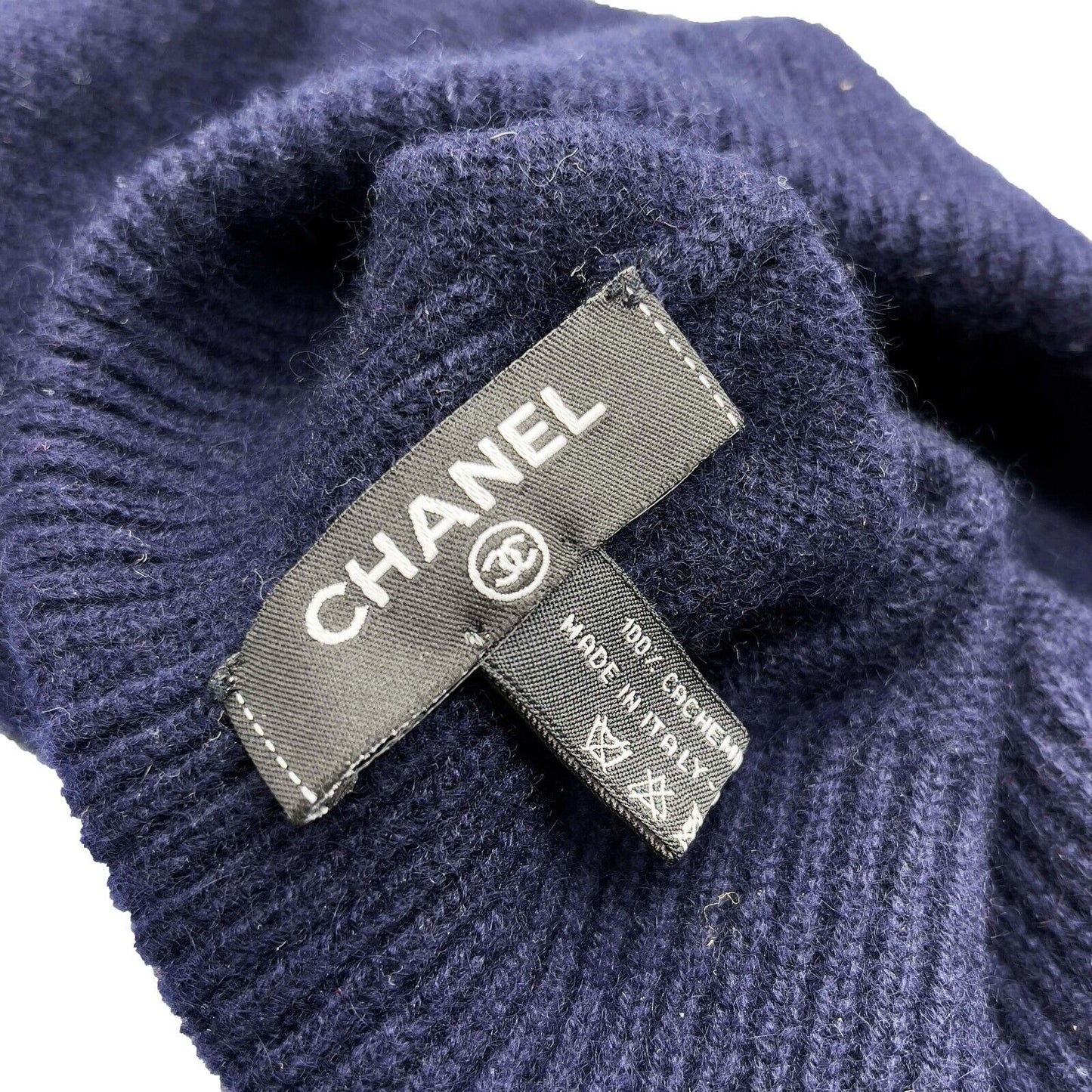 CHANEL - Cashmere CC Logo Beanie - Navy Blue Hat - CC Logo - One Size