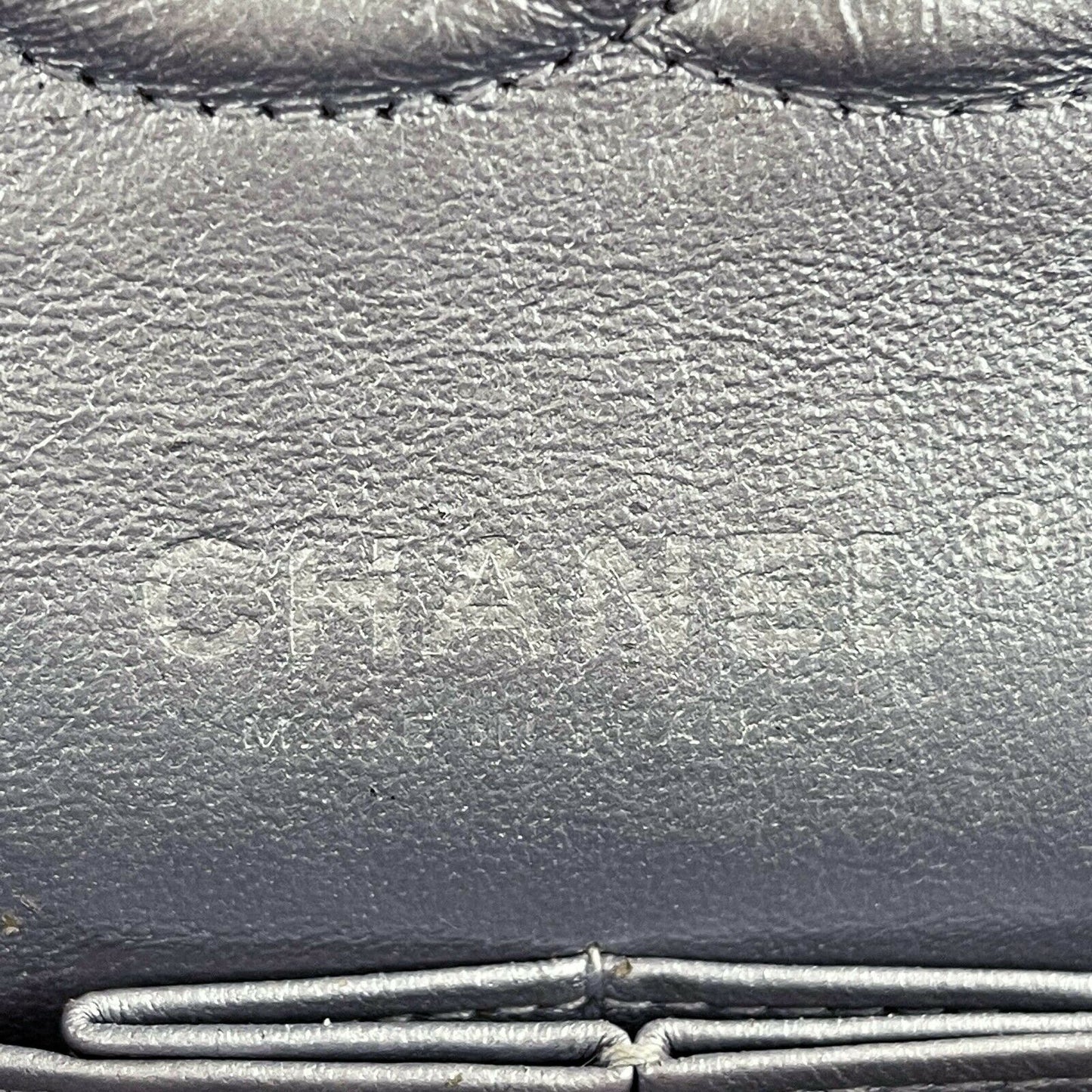 CHANEL - Classic Double Flap Metallic Silver CC Medium Leather Shoulder Bag