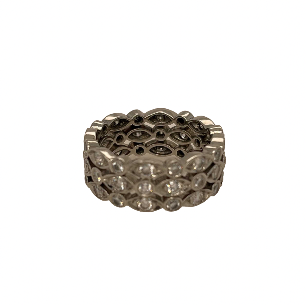 Tiffany & Co. - Platinum Diamond Jazz Three Row Eternity Band Size 5 - Ring