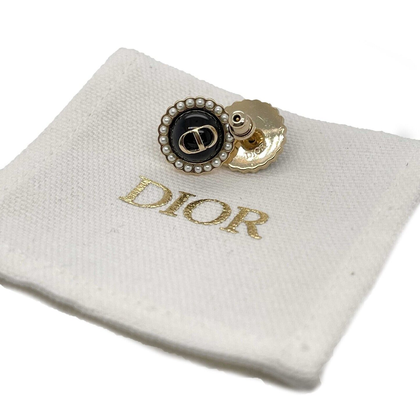 Christian Dior -Petit CD Stud Earrings - Black, Gold, Pearl