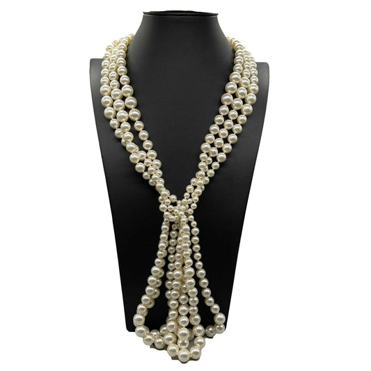 CHANEL - New w/ Tags - B14 White Faux Pearl Multi-Stranded Lavalier CC Necklace