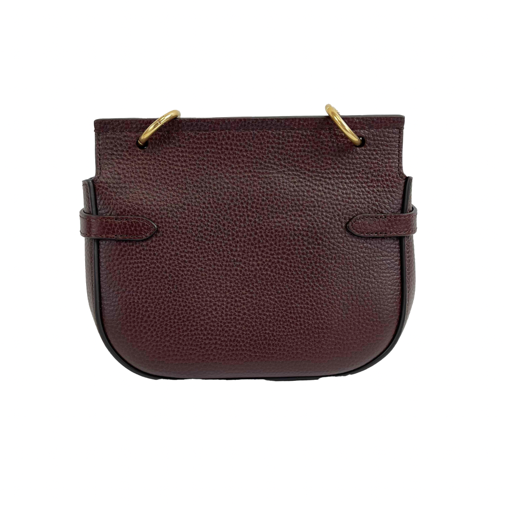 Mulberry - Small Amberley Heavy Grain Maroon / Gold Satchel Crossbody NEW