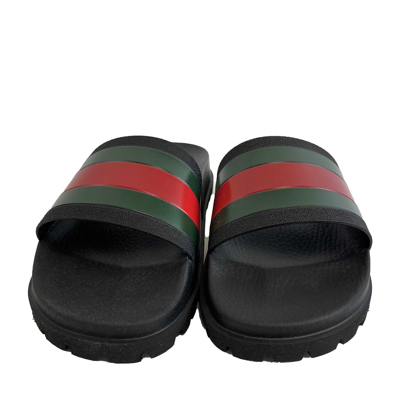 Gucci - Men's Web Rubber Slide / Sandal - Black, Red, Green - Size 9 BRAND NEW