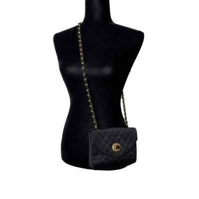 CHANEL -1980's Vintage Gripoix Satin Bag - Black, Gold-Tone Crossbody