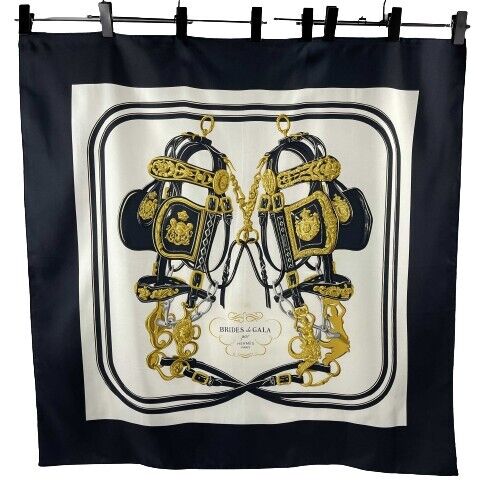 Hermès - 'Brides de Gala' Equestrian Silk - Black, White, Gold, Silver - OS