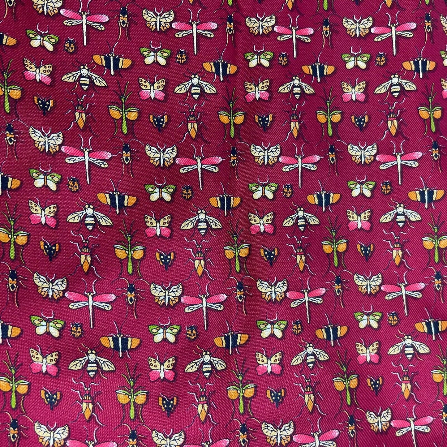 Salvatore Ferragamo - Insect Print Bee Butterfly Red Maroon Fringed Shawl Scarf