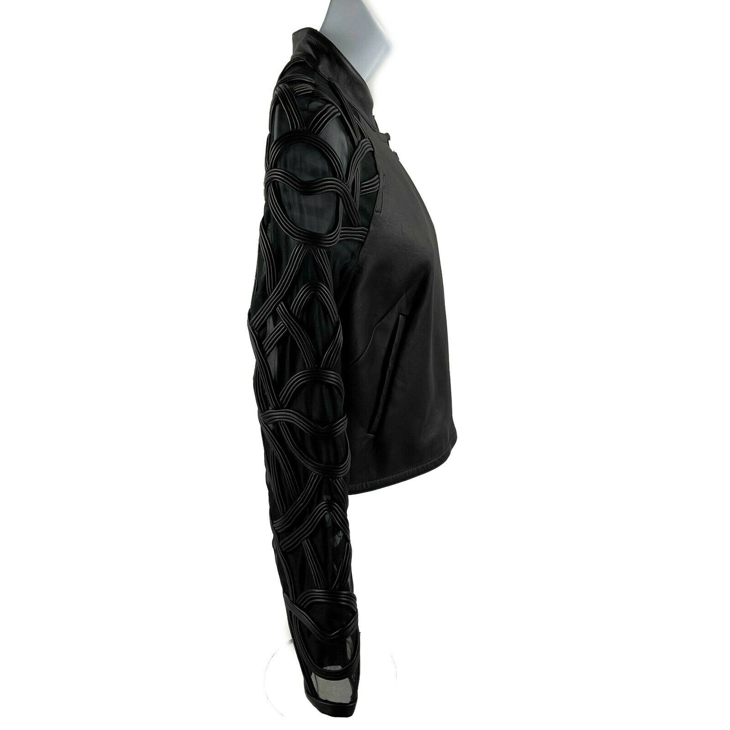 Yigal Azrouël - Sheer Embroidered Black Leather Moto Jacket - 2 / XS