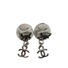 CHANEL - 97P Vintage Silver Coco Coin Dangle CC Logo Drop Clip On Earrings